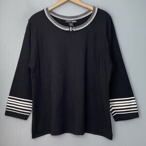 Preppy Plus Size 2X Black White 3/4 Sleeve Sweater Pin Up Chic Bow Stripes Twee